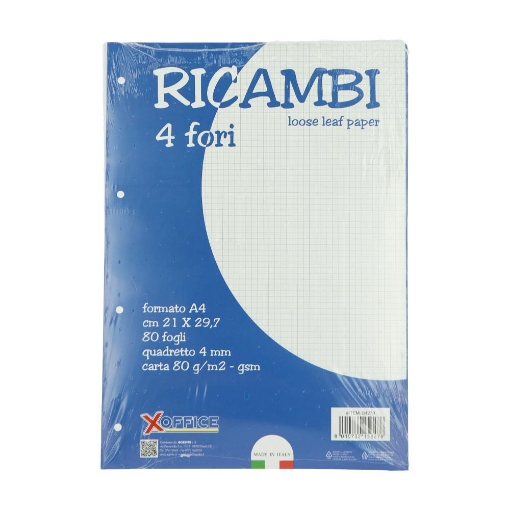 XOFFICE RICAMBI BLOCCO FORMATO A4 CON 4 FORI QUADRETTO 4 MM 80 FOGLI
