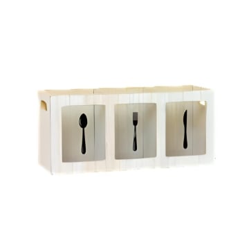 PORTA POSATE RETTANGOLARE IN LEGNO DECORATO CON 3 SCOMPARTI COLORE ROVERE DIMENSIONI 29X10X13 CM