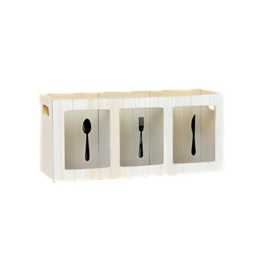 PORTA POSATE RETTANGOLARE IN LEGNO DECORATO CON 3 SCOMPARTI COLORE ROVERE DIMENSIONI 29X10X13 CM