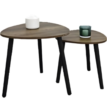 SET DI DUE TAVOLINI CON PIEDI IN LEGNO SCURO CON TOP IN MDF EFFETTO LEGNO SCURO MISURE: 39X40 CM, 48X45 CM
