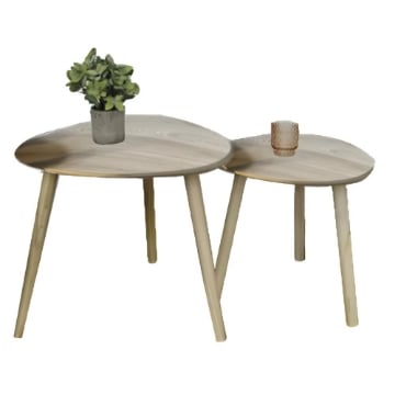SET DI 2 TAVOLINI CON PIEDI IN LEGNO CHIARO E TOP IN MDF EFFETTO LEGNO CHIARO MISURE: 39X40CM, 48X45CM