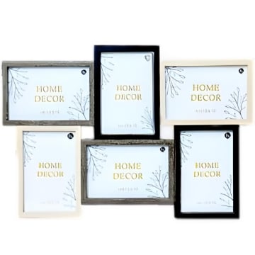 CORNICE MULTIPLA A PARETE IN LEGNO 6 FOTO - MULTICOLORE DIMENSIONE TOTALE 44X2X30 CM SINGOLA 10X15 CM - 15X10 CM