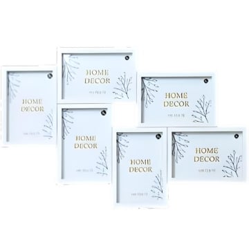 CORNICE MULTIPLA A PARETE IN LEGNO 6 FOTO - COLORE BIANCO DIMENSIONE TOTALE 50X3X32 CM SINGOLA 10X15 CM - 15X10 CM