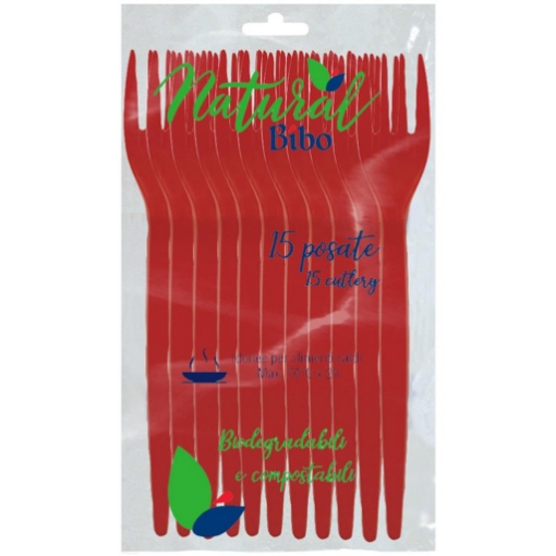 FORCHETTE BIO 15 PEZZI ROSSE BIODEGRADABILI E COMPOSTABILI