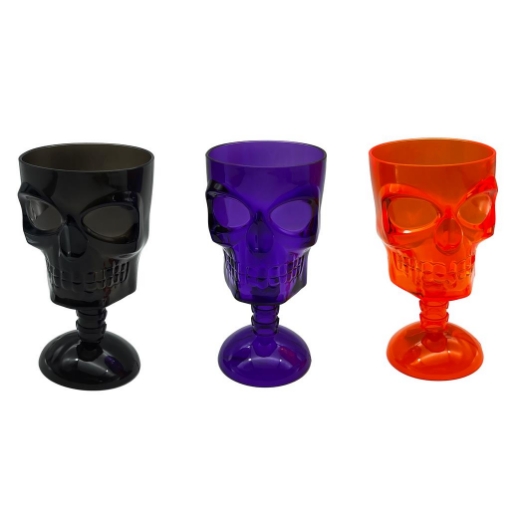 SET 3 BICCHIERI DI HALLOWEEN CON TESCHIO NERO, VIOLA, ROSSO DA 350CC