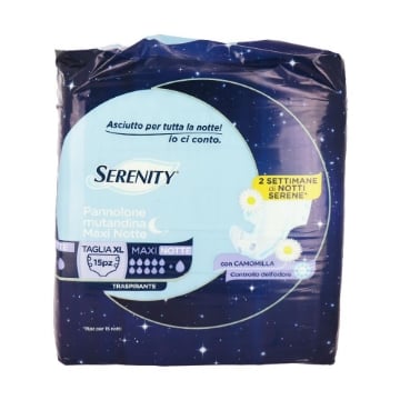 SERENITY PANNOLONE MUTANTINDA MAXI NOTTE TRASPIRANTE CON CAMOMILLA TAGLIA XL - 15PZ