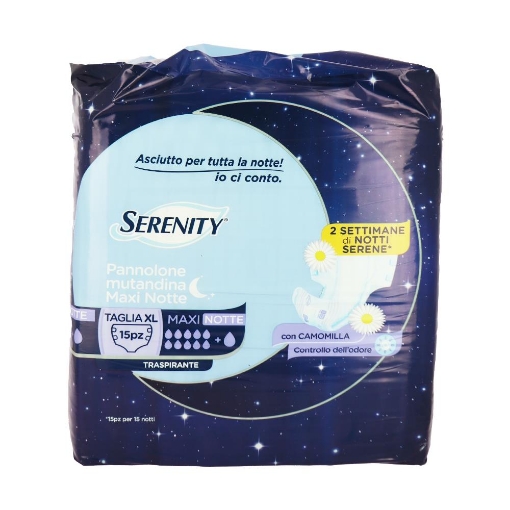 SERENITY PANNOLONE MUTANTINDA MAXI NOTTE TRASPIRANTE CON CAMOMILLA TAGLIA XL - 15PZ