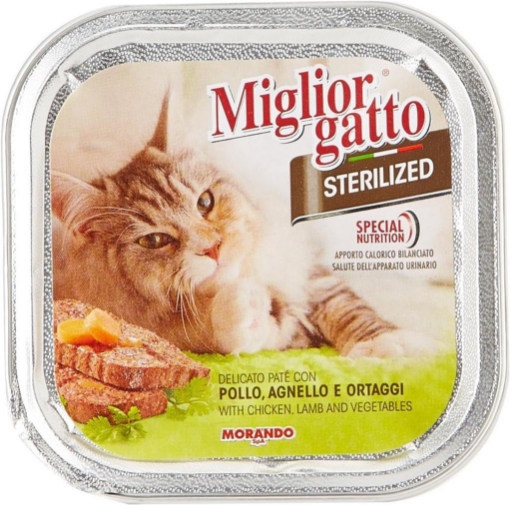 MIGLIOR GATTO STERILIZED VASCHETTA CON POLLO, AGNELLO E ORTAGGI 100G