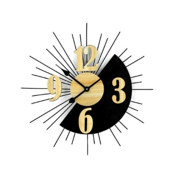 OROLOGIO DA PARETE A FORMA DI SOLE IN METALLO INSERTI IN LEGNO COLORE NERO 60HX4 CM USATO COME NUOVO
