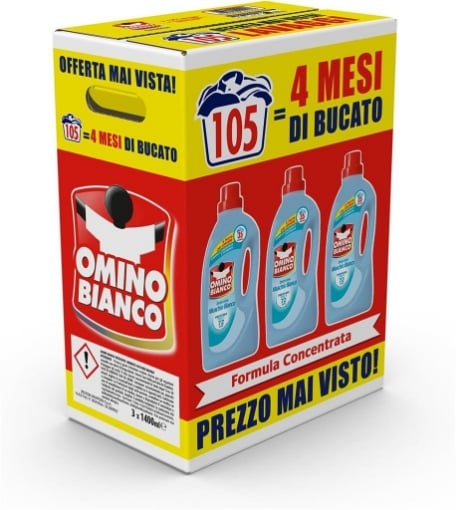 OMINO BIANCO DETERSIVO LAVATRICE MUSCHIO BIANCO PROFUMA FINO A 72 ORE - 35 LAVAGGI 1,4 LT X 3PZ