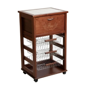 VESUVIO CARRELLO PORTAPANE 85X49X39 CM IN COLORE NOCE TOP BIANCO