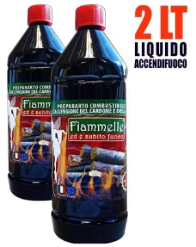 2 LITRI OLIO FIAMMA ACCENDIFUOCO LIQUIDO PER CAMINO BARBECUE E CARBONELLA