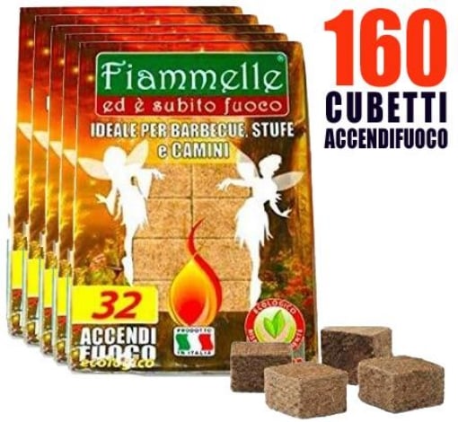 160 CUBETTI ACCENDIFUOCO ECOLOGICO PER CAMINO STUFA E BARBECUE