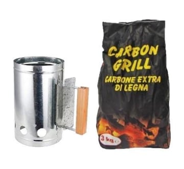 MAURY'S SET CIMINIERA GRILL ACCENDI CARBONELLA + 3KG DI CARBONELLA CARBONE EXTRA