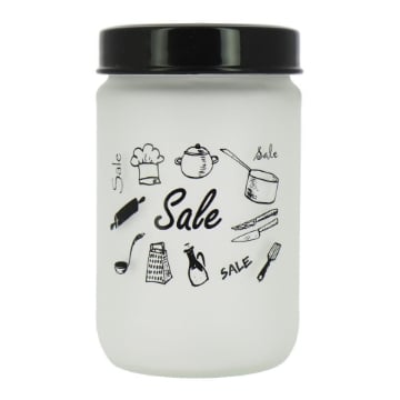BARATTOLO IN VETRO SATINATO TOP NERO DA 660 ML 15 CM PER SALE