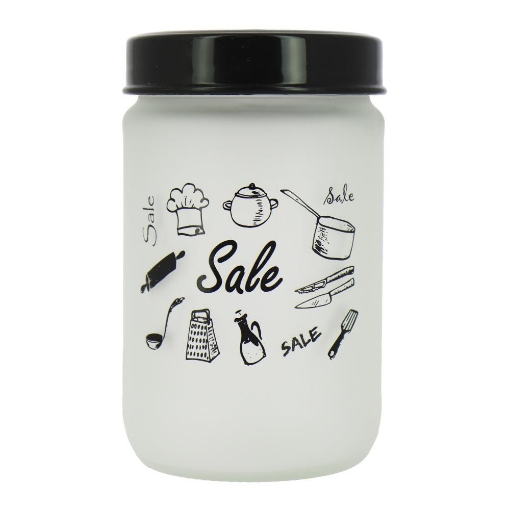 BARATTOLO IN VETRO SATINATO TOP NERO DA 660 ML 15 CM PER SALE