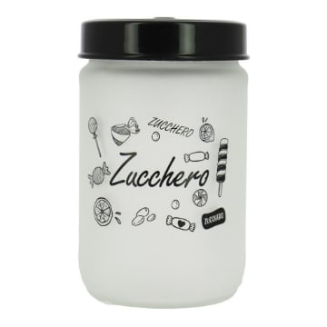 BARATTOLO IN VETRO SATINATO TOP NERO DA 660 ML 15 CM PER ZUCCHERO