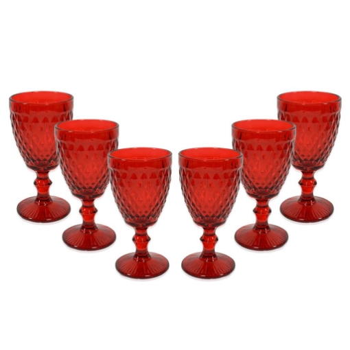 MA MAISON SET 6 CALICI KING IN VETRO LAVORATO NATALIZI PER VINO 350 ML ASSORTITI 