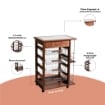 CARRELLO VESUVIO CON CASSETTO+PORTABOTTIGLIE NOCE IN FAGGIO BASE MULTISTRATO DI BETULLA 1 CASSETTO 4 CESTELLI PIANO MATTONELLE IN CERAMICA OKX