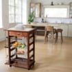 CARRELLO VESUVIO CON CASSETTO+PORTABOTTIGLIE NOCE IN FAGGIO BASE MULTISTRATO DI BETULLA 1 CASSETTO 4 CESTELLI PIANO MATTONELLE IN CERAMICA OKX