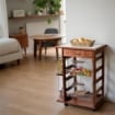CARRELLO VESUVIO CON CASSETTO+PORTABOTTIGLIE NOCE IN FAGGIO BASE MULTISTRATO DI BETULLA 1 CASSETTO 4 CESTELLI PIANO MATTONELLE IN CERAMICA OKX