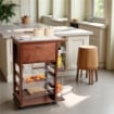 CARRELLO VESUVIO PORTAPANE+PORTABOTTIGLIE NOCE IN FAGGIO BASE INFERIORE MULTISTRATO DI BETULLA 1 CASSETTO 3 CESTELLI PIANO MATTONELLE IN CERAMICA OKX