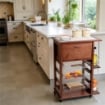 CARRELLO VESUVIO PORTAPANE+PORTABOTTIGLIE NOCE IN FAGGIO BASE INFERIORE MULTISTRATO DI BETULLA 1 CASSETTO 3 CESTELLI PIANO MATTONELLE IN CERAMICA OKX