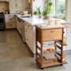 CARRELLO VESUVIO PORTAPANE+PORTABOTTIGLIE ROVERE IN FAGGIO BASE INFERIORE MULTISTRATO DI BETULLA 1 CASSETTO 3 CESTELLI PIANO MATTONELLE IN CERAMICA OKX