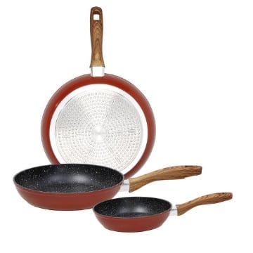 TOGNANA RUSTIC STONE SET 3 PADELLE ANTIADERENTE IN ALLUMINIO  Ø 20-24-28 CM - COLORE ROSSO