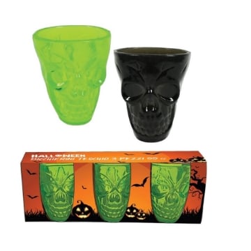 SET 3 BICCHIERINI DI HALLOWEEN CON TESCHIO CAPIENZA 55CC - COLORE ASSORTITO OKX