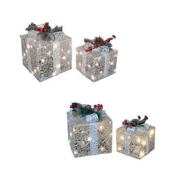 HIGH-TECH SET 2 PACCHI DI NATALE CON FIOCCO DIMENSIONI 20 E 15 CM CON LED - OKX