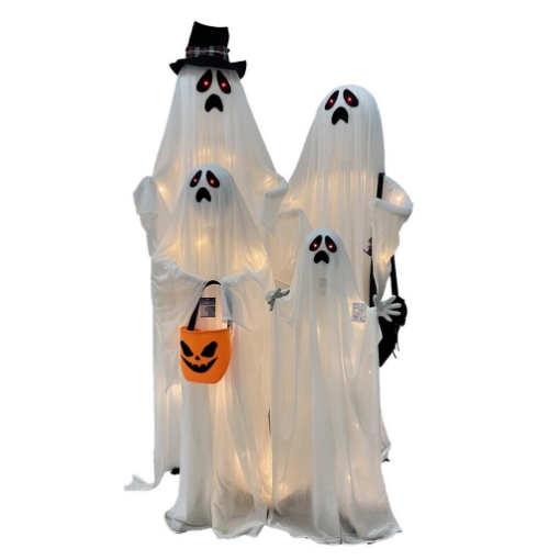 DECORAZIONE HALLOWEEN FAMIGLIA FANTASMA CON LED E SENSORE DI SUONO DIMENSIONI 20X16X50H CM
