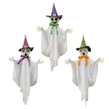 DECORAZIONE HALLOWEEN FANTASMA CREEPY DA APPENDERE ANIMATI CON SENSORE DI SUONO 22X39X34H CM ASSORTITO