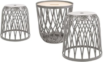 UNIQUBO SET CON 2 SEDUTE TRAFORATE E TAVOLO NATURALE 44,7 X 44,7 X H45 CM
