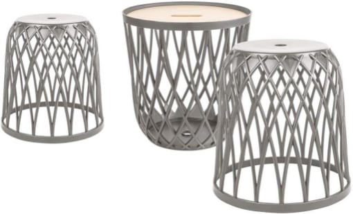 UNIQUBO SET CON 2 SEDUTE TRAFORATE E TAVOLO NATURALE 44,7 X 44,7 X H45 CM