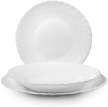 SET 18 PIATTI PRIMA VETRO TEMPERATO BIANCO CON PIATTI PIANI, FONDI E DA FRUTTA