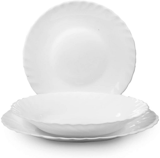 SET 18 PIATTI PRIMA VETRO TEMPERATO BIANCO CON PIATTI PIANI, FONDI E DA FRUTTA