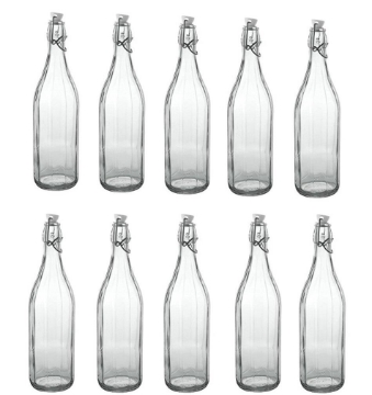 SET 10 BOTTIGLIE MILLY DA 1 LT IN VETRO CON TAPPO A CHIUSURA ERMETICA ALIMENTARE