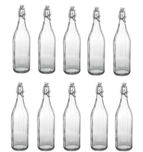 SET 10 BOTTIGLIE MILLY DA 1 LT IN VETRO CON TAPPO A CHIUSURA ERMETICA ALIMENTARE