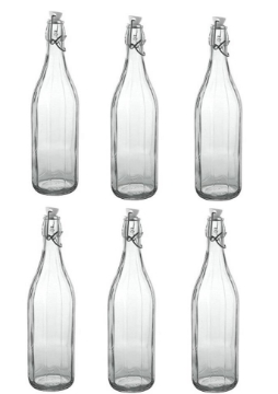 SET 6 BOTTIGLIE MILLY  DA 1 LT IN VETRO CON TAPPO A CHIUSURA ERMETICA ALIMENTARE