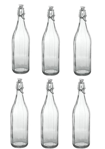 SET 6 BOTTIGLIE MILLY  DA 1 LT IN VETRO CON TAPPO A CHIUSURA ERMETICA ALIMENTARE