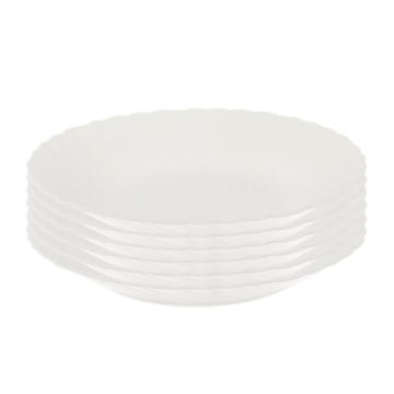 SET 6 PIATTI FONDI PRIMA IN VETRO TEMPERATO BIANCO DA 23 CM