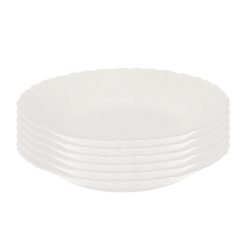 SET 6 PIATTI FONDI PRIMA IN VETRO TEMPERATO BIANCO DA 23 CM