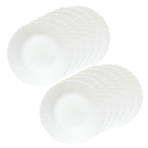 SET 12 PIATTI PIANI PRIMA IN VETRO TEMPERATO BIANCO DA 26 CM