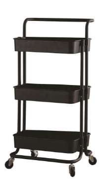 MAURY'S CARRELLO NERO PORTATUTTO 3 RIPIANI CON RUOTE E MANICO 43X36X86CM METALLO