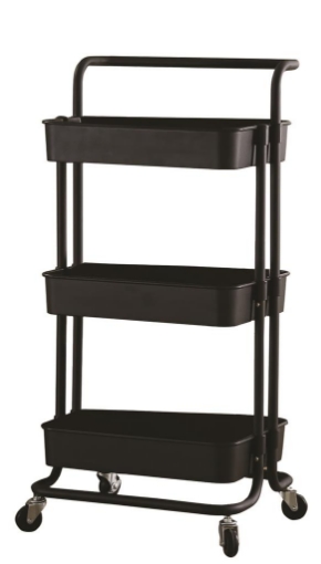 MAURY'S CARRELLO NERO PORTATUTTO 3 RIPIANI CON RUOTE E MANICO 43X36X86CM METALLO
