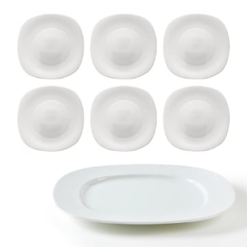 SET DA SEI PIATTI PIANI LINEA PARMA ROCCO BORMIOLI IN OPALGLASS BIANCO QUADRATO 27 CM 