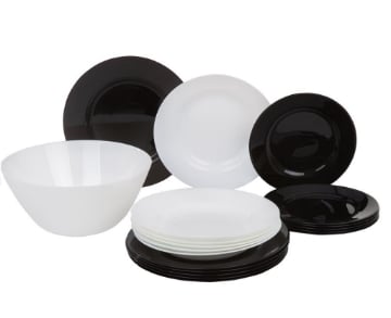LUMINARC SERVIZIO DA TAVOLA LEA 19 PEZZI IN COLORE BIANCO E NERO 6 FONDI - 6 PIANI - 6 DA FRUTTA + 1 CIOTOLA