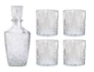 MA MAISON SET BOTTIGLIA IN VETRO DECORATO CON TAPPO DA WHISKY + 4 BICCHIERI IN VETRO SET DESIGN PER LIQUORI E AMARI 
