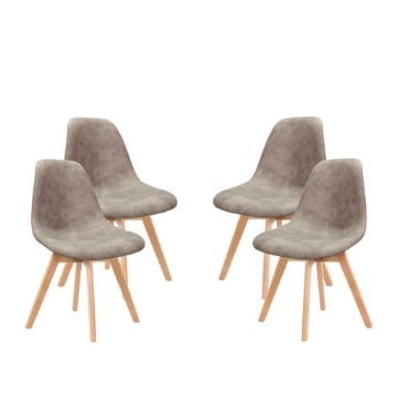 SEDIE 4 PZ DA ARREDO LIGHT GREY CON STRUTTURA IN LEGNO E SEDUTA MORBIDA 